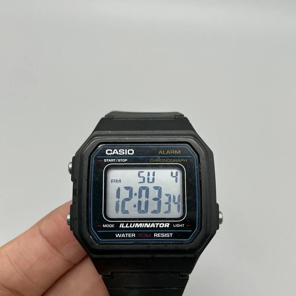 Casio W-217H Mens Watch 38mm Digital Black Illuminator Alarm Chrono New Battery